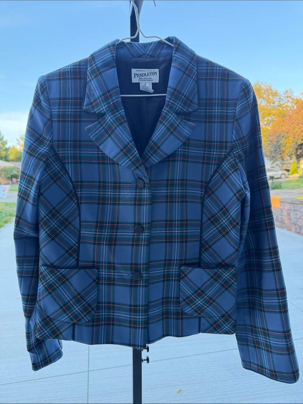 Vintage Pendleton Blue and Green Plaid Wool Blazer